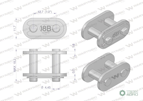 Zamek łańcucha prosta płytka Z08B-1 (R11/2) Waryński ( sprzedawane po 10 )