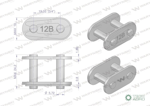 Zamek łańcucha prosta płytka Z12B-1 (R13/4) Waryński ( sprzedawane po 10 )