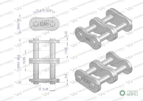 Zamek łańcucha przemysłowego Z10AH-2 ANSI A 50H (R2 5/8) Waryński ( sprzedawane po 5 )