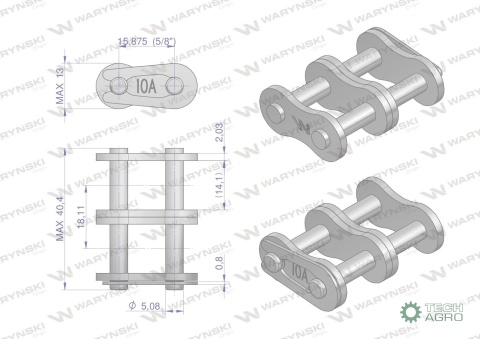 Zamek łańcucha wzmocnionego Z10A-2 ANSIA 50 (R2 5/8) Waryński ( sprzedawane po 5 )