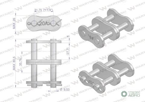 Zamek łańcucha wzmocnionego Z20A-2 ANSIA 100 (R2 1.1/4) Waryński ( sprzedawane po 3 )