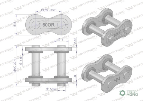 Zamek łańcucha z oringiem ANSI A 60 (R13/4) Waryński ( sprzedawane po 5 )