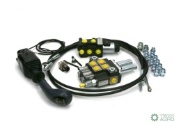 Zestaw Premium: Rozdzielacz 2-sek. + Elektrozawór + Joystick na widełki (z 1 przyciskiem) + Elementy złączne + Linki na widełki 