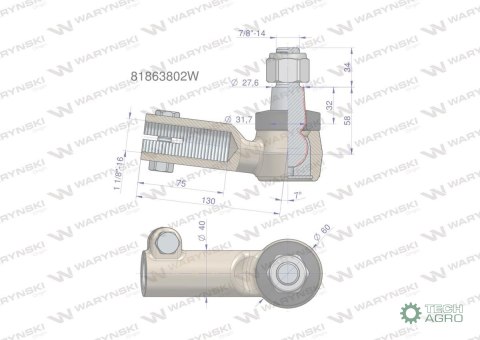 Przegub kierowniczy 1.1/8" 81863802 WARYŃSKI Przegub kierowniczy 1.1/8" 81863802 WARYŃSKI