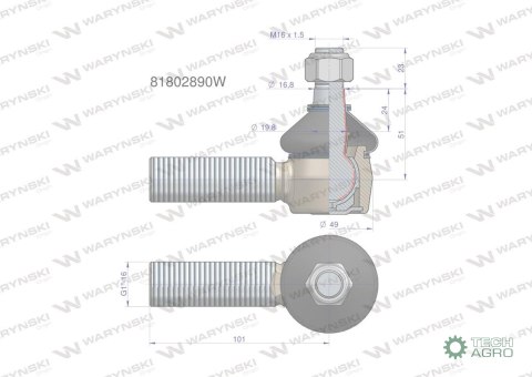 Przegub kierowniczy 1" 81802890 WARYŃSKI Przegub kierowniczy 1" 81802890 WARYŃSKI