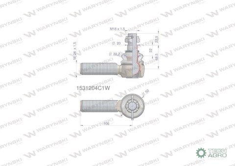 Przegub kierowniczy 106mm- M24x1,5 1531204C1 WARYŃSKI Przegub kierowniczy 106mm- M24x1,5 1531204C1 WARYŃSKI