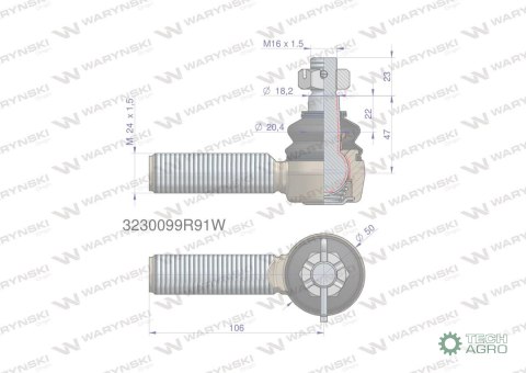 Przegub kierowniczy 106mm - M24x1,5 3230099R91 WARYŃSKI Przegub kierowniczy 106mm - M24x1,5 3230099R91 WARYŃSKI