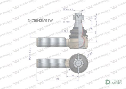 Przegub kierowniczy 106mm - M24x1,5 3475543M91 WARYŃSKI Przegub kierowniczy 106mm - M24x1,5 3475543M91 WARYŃSKI