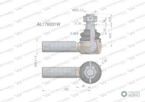 Przegub kierowniczy 106mm - M24x1,5 AL178031 WARYŃSKI Przegub kierowniczy 106mm - M24x1,5 AL178031 WARYŃSKI