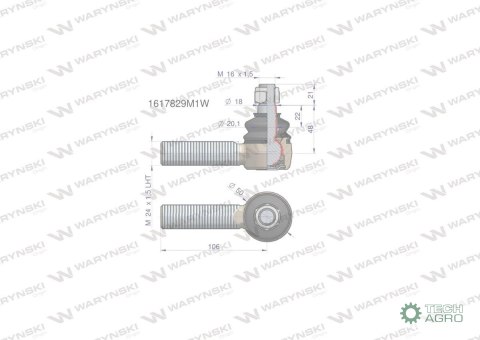 Przegub kierowniczy 106mm- M24x1,5 L 1617829M1 WARYŃSKI Przegub kierowniczy 106mm- M24x1,5 L 1617829M1 WARYŃSKI