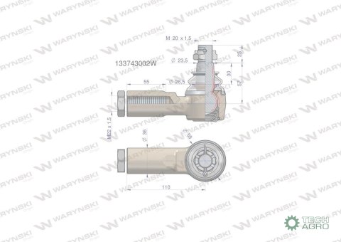 Przegub kierowniczy 110mm- M22x1,5 133743002 WARYŃSKI Przegub kierowniczy 110mm- M22x1,5 133743002 WARYŃSKI