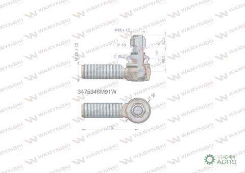 Przegub kierowniczy 110mm- M28x1,5 3475946M91 WARYŃSKI Przegub kierowniczy 110mm- M28x1,5 3475946M91 WARYŃSKI