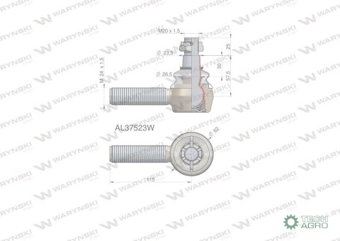 Przegub kierowniczy 115mm- M24x1,5 AL37523 WARYŃSKI Przegub kierowniczy 115mm- M24x1,5 AL37523 WARYŃSKI