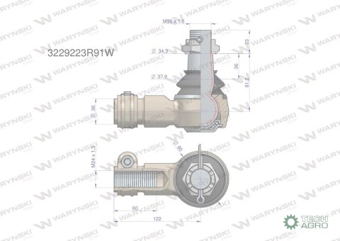 Przegub kierowniczy 122mm - M24x1,5 3229223R91 WARYŃSKI Przegub kierowniczy 122mm - M24x1,5 3229223R91 WARYŃSKI