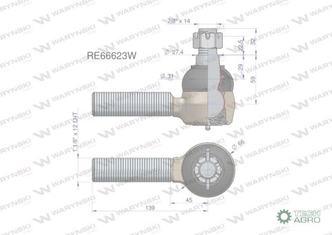 Przegub kierowniczy 139mm - 1 1/8"L RE173540 WARYŃSKI Przegub kierowniczy 139mm - 1 1/8"L RE173540 WARYŃSKI