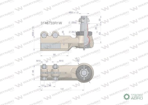 Przegub kierowniczy 141mm- M36x1,5 3146733R1 WARYŃSKI Przegub kierowniczy 141mm- M36x1,5 3146733R1 WARYŃSKI