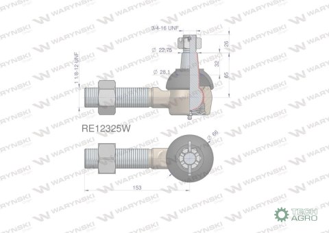 Przegub kierowniczy 153mm- 1 1/8-12 RE12325 WARYŃSKI Przegub kierowniczy 153mm- 1 1/8-12 RE12325 WARYŃSKI