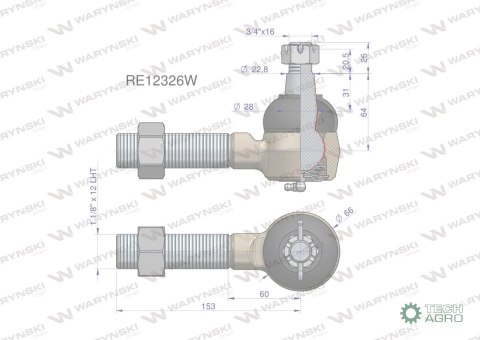 Przegub kierowniczy 153mm - 1 1/8"L RE12326 WARYŃSKI Przegub kierowniczy 153mm - 1 1/8"L RE12326 WARYŃSKI