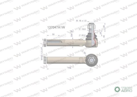 Przegub kierowniczy 173mm- M18x1,5L 137047A1 WARYŃSKI Przegub kierowniczy 173mm- M18x1,5L 137047A1 WARYŃSKI