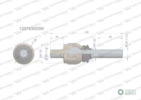 Przegub kierowniczy 192mm - M22x1,5 ; M22x1,5 133743003 WARYŃSKI Przegub kierowniczy 192mm - M22x1,5 ; M22x1,5 133743003 WARYŃSKI
