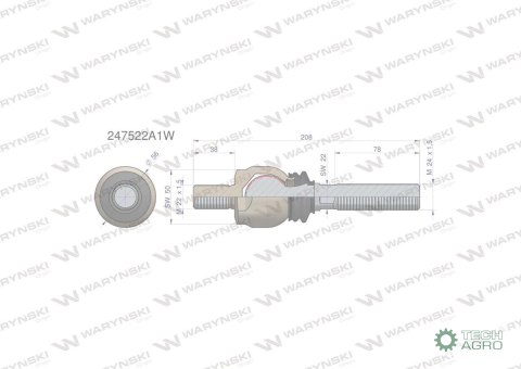 Przegub kierowniczy 208mm- M22x1,5; M24x1,5 247522A1 WARYŃSKI Przegub kierowniczy 208mm- M22x1,5; M24x1,5 247522A1 WARYŃSKI