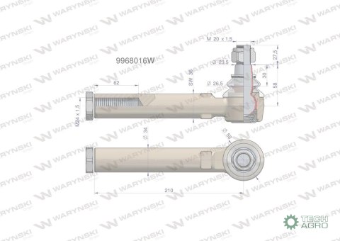 Przegub kierowniczy 210mm- M24x1,5 9968016 WARYŃSKI Przegub kierowniczy 210mm- M24x1,5 9968016 WARYŃSKI