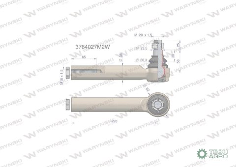 Przegub kierowniczy 220mm- M18x1,5 3764027M2 WARYŃSKI Przegub kierowniczy 220mm- M18x1,5 3764027M2 WARYŃSKI
