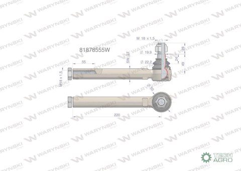 Przegub kierowniczy 220mm- M18x1,5 81878555 WARYŃSKI Przegub kierowniczy 220mm- M18x1,5 81878555 WARYŃSKI