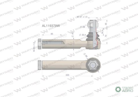 Przegub kierowniczy 220mm- M28x1,5 AL119379 WARYŃSKI Przegub kierowniczy 220mm- M28x1,5 AL119379 WARYŃSKI