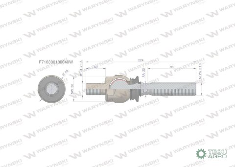 Przegub kierowniczy 224mm- M24x1,5; M26x1,5 F716300100040 WARYŃSKI Przegub kierowniczy 224mm- M24x1,5; M26x1,5 F716300100040 WARYŃSKI