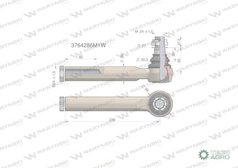 Przegub kierowniczy 238mm- M24x1,5 WARYŃSKI Przegub kierowniczy 238mm- M24x1,5 WARYŃSKI
