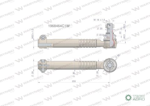Przegub kierowniczy 255mm- M22x1,5 1968464C1 WARYŃSKI Przegub kierowniczy 255mm- M22x1,5 1968464C1 WARYŃSKI