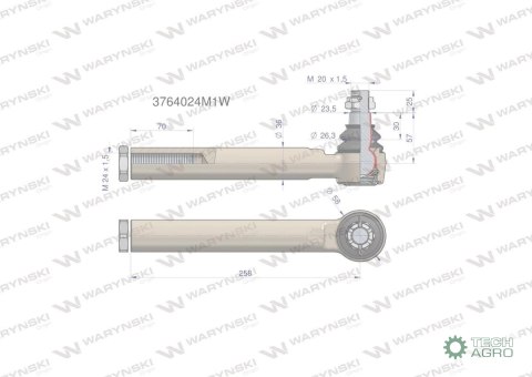 Przegub kierowniczy 258mm- M24x1,5 3764024M1 WARYŃSKI Przegub kierowniczy 258mm- M24x1,5 3764024M1 WARYŃSKI