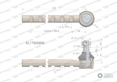 Przegub kierowniczy 370mm AL178098 WARYŃSKI Przegub kierowniczy 370mm AL178098 WARYŃSKI