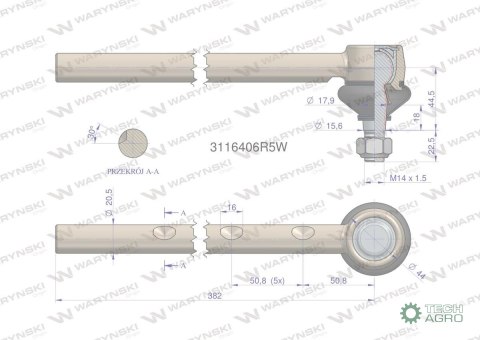 Przegub kierowniczy 382mm 3116406R5 WARYŃSKI Przegub kierowniczy 382mm 3116406R5 WARYŃSKI