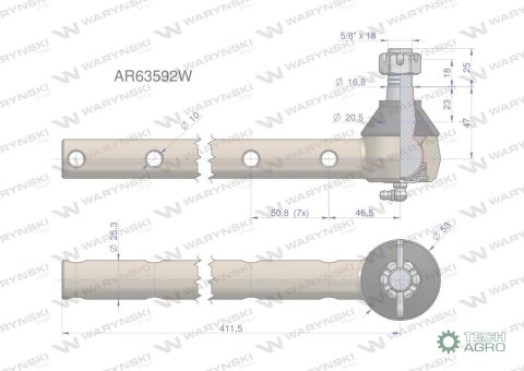 Przegub kierowniczy 411,5mm AR63592 WARYŃSKI Przegub kierowniczy 411,5mm AR63592 WARYŃSKI