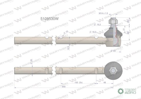 Przegub kierowniczy 6 karbów 5109530 WARYŃSKI Przegub kierowniczy 6 karbów 5109530 WARYŃSKI