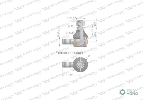 Przegub kierowniczy 60mm- M18x1,5 F150403090050 WARYŃSKI Przegub kierowniczy 60mm- M18x1,5 F150403090050 WARYŃSKI
