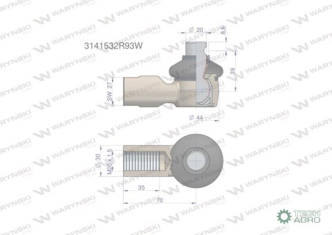 Przegub kierowniczy 70mm- M20x1,5 3141532R93 WARYŃSKI Przegub kierowniczy 70mm- M20x1,5 3141532R93 WARYŃSKI