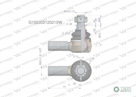 Przegub kierowniczy 77mm - M22x1,5L G155302120210 WARYŃSKI Przegub kierowniczy 77mm - M22x1,5L G155302120210 WARYŃSKI