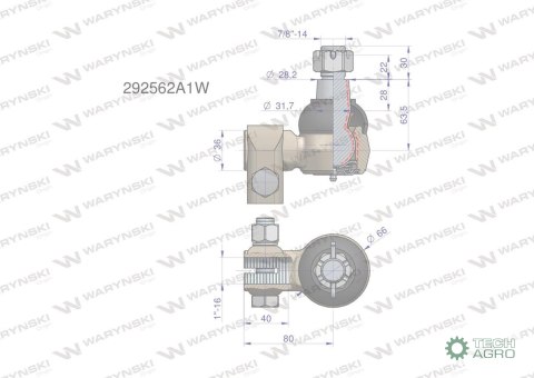 Przegub kierowniczy 80mm- 1" 292562A1 WARYŃSKI Przegub kierowniczy 80mm- 1" 292562A1 WARYŃSKI