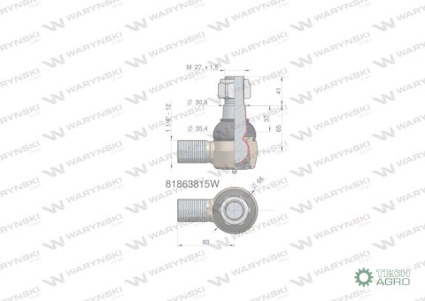 Przegub kierowniczy 80mm- M1 1/4-12 81863815 WARYŃSKI Przegub kierowniczy 80mm- M1 1/4-12 81863815 WARYŃSKI