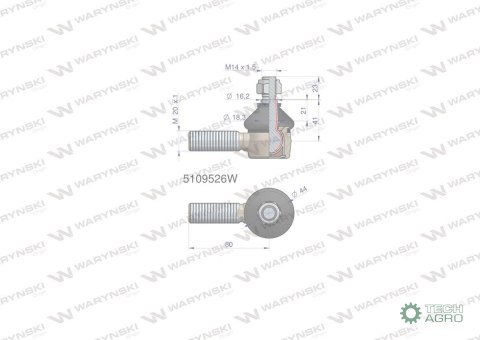 Przegub kierowniczy 80mm- M20x1 5109526 WARYŃSKI Przegub kierowniczy 80mm- M20x1 5109526 WARYŃSKI