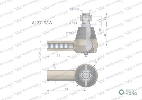Przegub kierowniczy 88mm - 1/2" AL37193 WARYŃSKI Przegub kierowniczy 88mm - 1/2" AL37193 WARYŃSKI