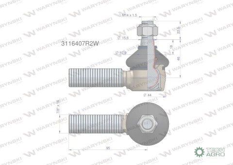 Przegub kierowniczy 95mm - 7/8" 3116407R2 WARYŃSKI Przegub kierowniczy 95mm - 7/8" 3116407R2 WARYŃSKI