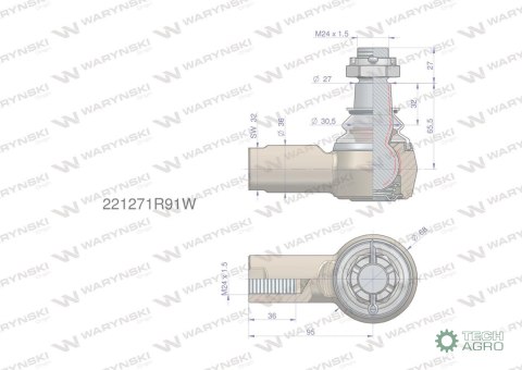 Przegub kierowniczy 95mm- M24x1.5 221271R91 WARYŃSKI Przegub kierowniczy 95mm- M24x1.5 221271R91 WARYŃSKI