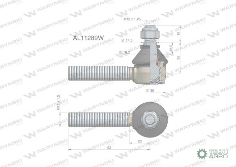 Przegub kierowniczy M16x1.5 AL11289 WARYŃSKI Przegub kierowniczy M16x1.5 AL11289 WARYŃSKI