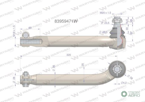 Przegub kierowniczy M18x1.5 83959471 WARYŃSKI Przegub kierowniczy M18x1.5 83959471 WARYŃSKI