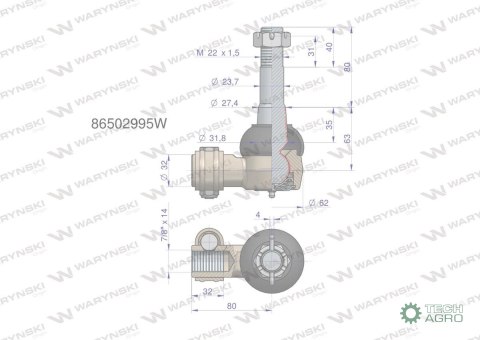 Przegub kierowniczy M22x1.5 86502995 WARYŃSKI Przegub kierowniczy M22x1.5 86502995 WARYŃSKI
