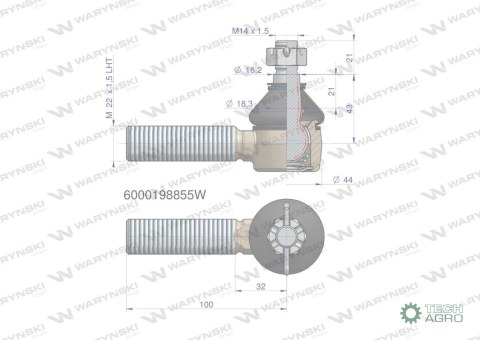 Przegub kierowniczy M22x1.5L 6000198855 WARYŃSKI Przegub kierowniczy M22x1.5L 6000198855 WARYŃSKI